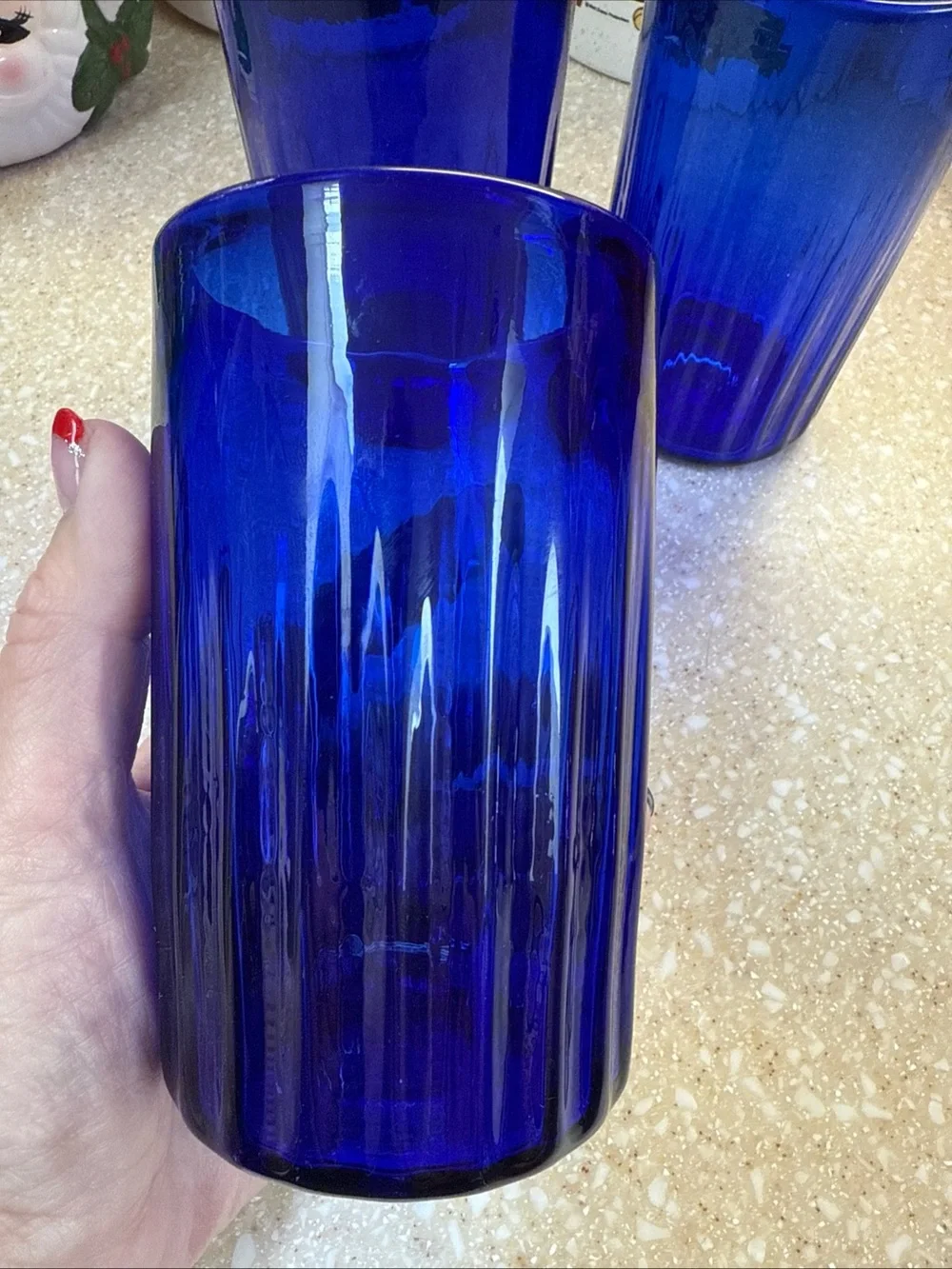 Vintage Cobalt Blue Glass Tumblers Set of 3 Juice cups 5’ Signed Magic Sands 83?